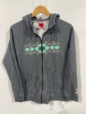 Nike tech fleece Gray Zip-Up Hoodie with Teal Aztec Print